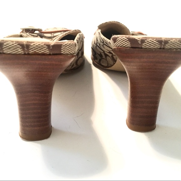 COACH Greta Mule Leather Signature Fabric Heel - Picture 8 of 8